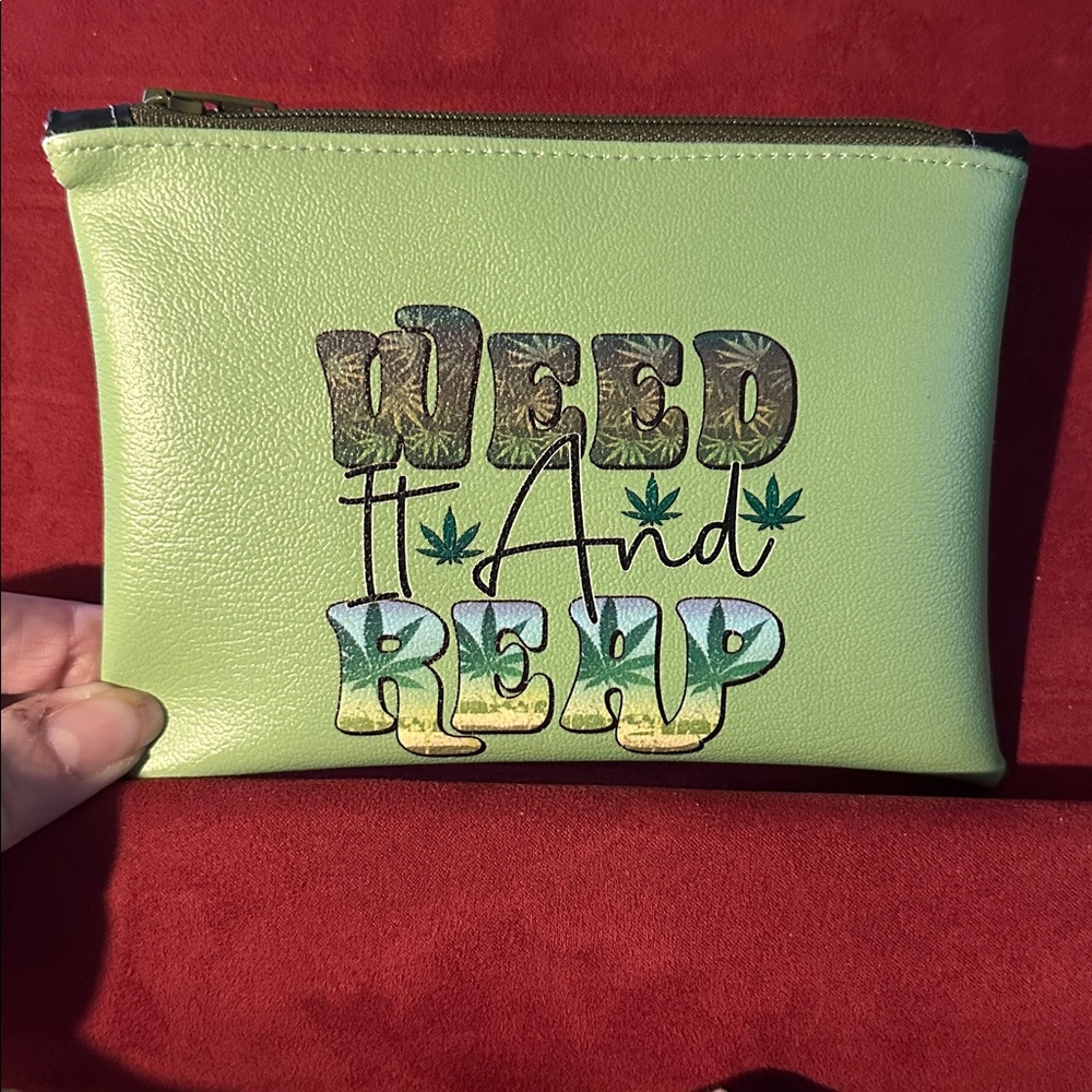 Hand Crafted Black Printed Vinyl ‘WEED IT AND REAP’ Pouch